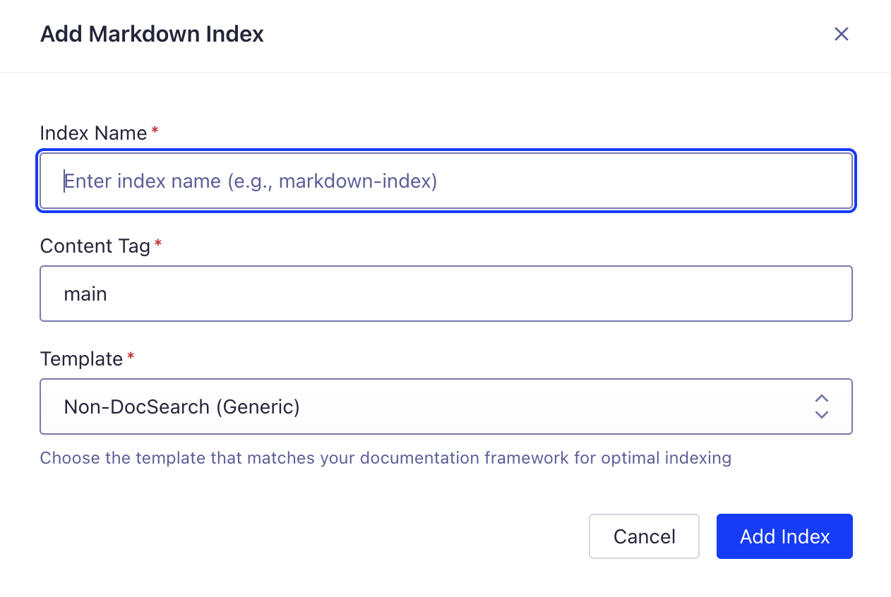 Add Markdown Index Dialog